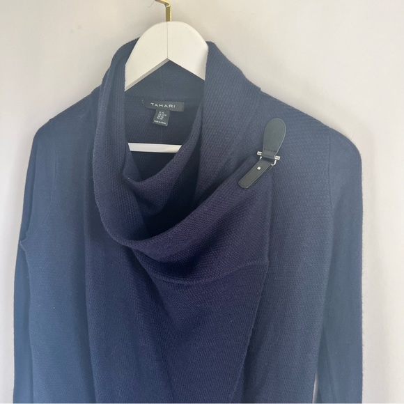 Tahari Wrap Cardigan Sweater Cowl-neck Navy - Picture 5 of 12